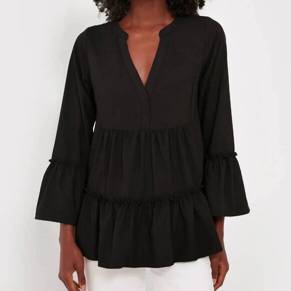 Tuckernuck Pomander Place Kenzo Crepe Top in Black Quiet Luxury Romantic XS - Picture 1 of 11